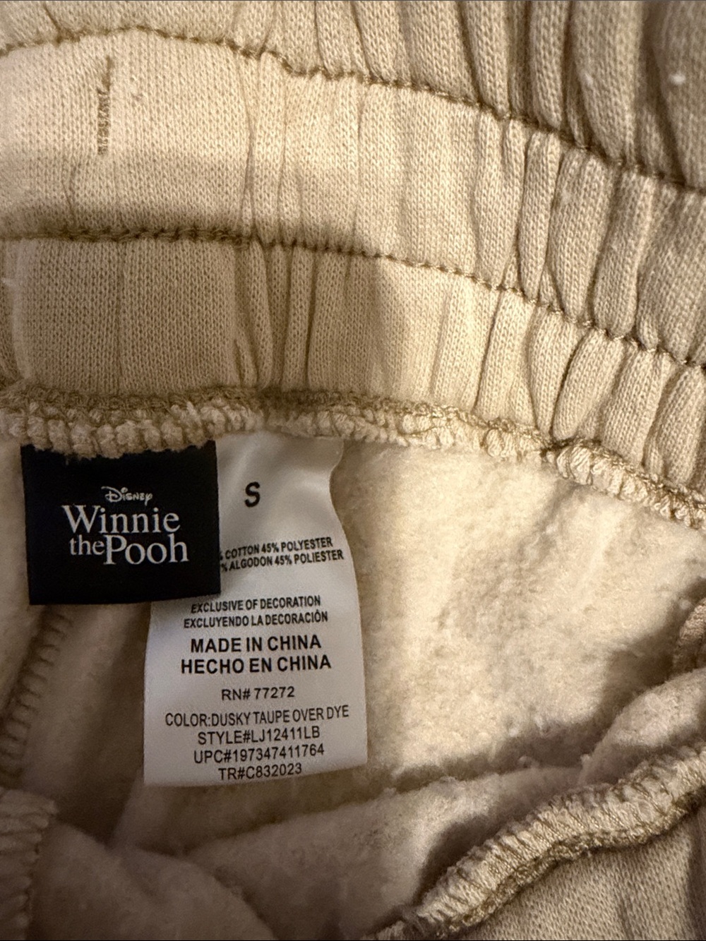Winnie the Pooh Beige Track Joggers with Pink Drawstring - Picture 4 of 4